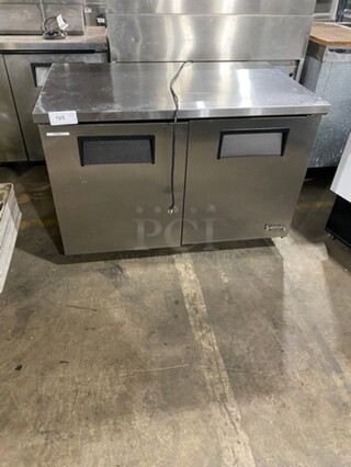 True Commercial 2 Door Lowboy/Worktop Cooler! With Poly Coated Racks! All Stainless Steel! On Casters! Model: TUC48 SN: 14806138 115V 60HZ 1 Phase