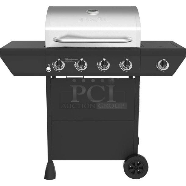 BRAND NEW IN BOX! NexGrill 720-0925P Stainless Steel 4 Burner Gas Powered Grill w/ Side Burner. Stock Picture Used For Gallery.