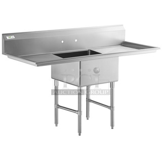 BRAND NEW SCRATCH AND DENT! Regency 600S12323224 Stainless Steel Commercial Single Bay Sink w/ Dual Drain Boards. No Legs. Bay 23x23. Drain Boards 22x25