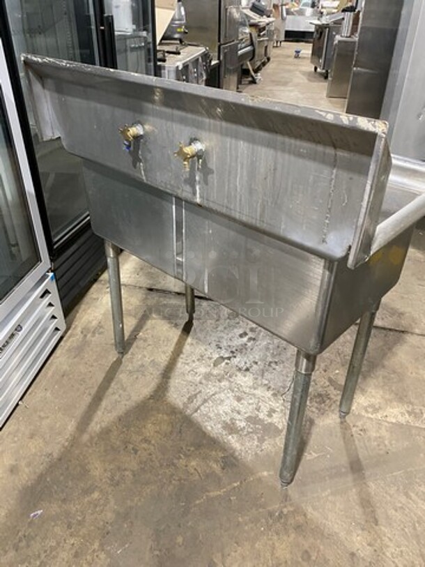 Green World Commercial 2 Compartment Dish Washing Sink! With Faucet And Handles! With Back Splash! All Stainless Steel! On Legs! Model: TSA2N - Image 3 of 8