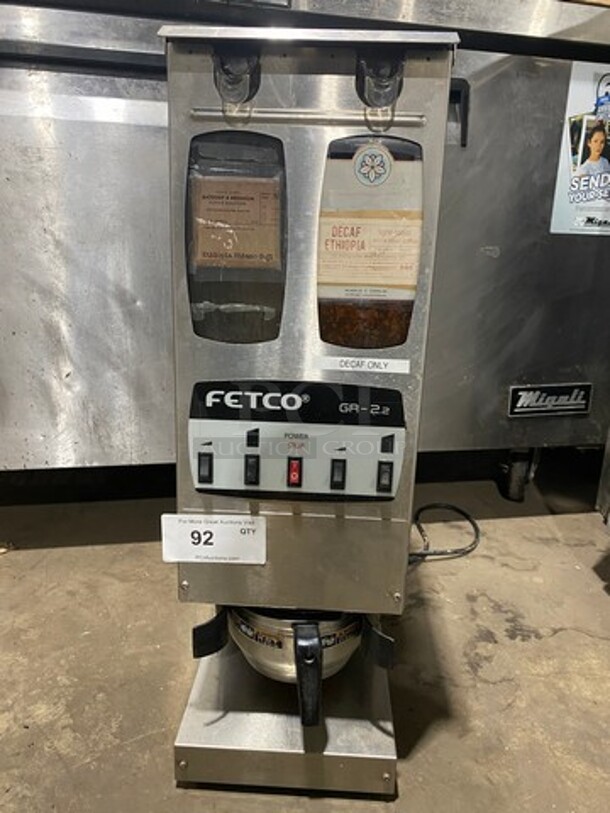 Fetco Commercial Countertop Dual Coffee Bean Grinder Machine! Stainless Steel Body! Model: GR2.2 Model: 300111077738 120V 60HZ 1 Phase