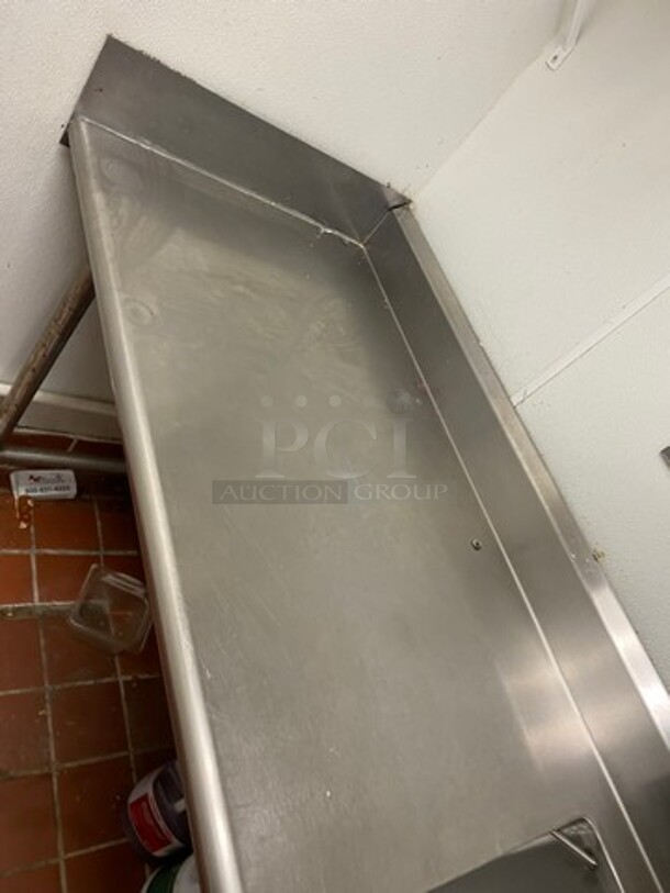 Commercial 2 Compartment Sink! With Dual Side Drain Board! With Back Splash! With Faucet And Handles! All Stainless Steel! On Legs! - Image 6 of 7
