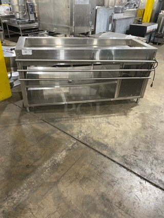 OUT OF THE BOX! NEVER USED! Bayonne Commerical 5 Bay Cold Pan/Cold Food Buffet Counter! With Folding Serving Counter! With 2 Shelf Storage Underneath! All Stainless Steel! On Legs! Model: CPM-72 SN: 7195 120V 60HZ 1 Phase