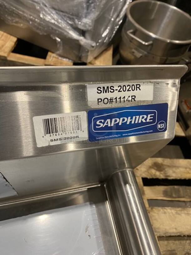 NEW! SCRATCH-N-DENT! Sapphire Single Compartment Prep Sink! With Single Side Drain Board! With Back Splash! All Stainless Steel! With Legs! Model: SMS2020R - Image 6 of 7
