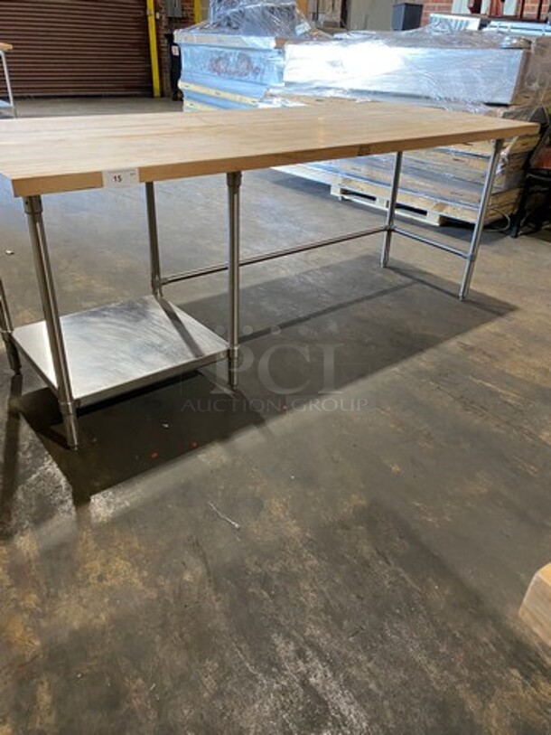 WOW! Like New! John Boos Commercial 1.5 Inch Thick Butcher Block Table! With Storage Space Underneath! Stainless Steel Body! On Legs!