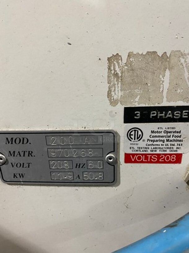 GREAT! Excalibur Commercial Floor Style Spiral Mixer! With Bowl Guard And Mixing Bowl! With Spiral Hook Attachment! Model: 200A SN: 970268 208V 3 Phase - Image 11 of 11