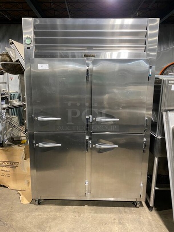 Traulsen Commercial 4 Split Door Reach In Cooler! With Poly Coated Racks And Built In Pan Racks! All Stainless Steel! On Casters! Model: AHT232NUT122 SN: T722770L99 115V 1 Phase