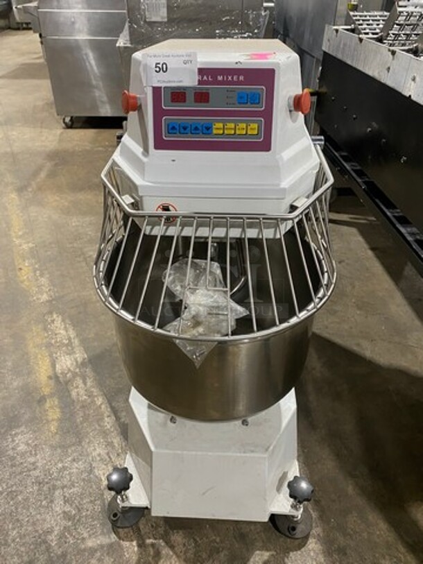 WOW! Two Thousand Commercial Floor Style Spiral Dough Mixer! With Spiral Hook Attachment! Stainless Steel Mixing Bowl And Bowl Guard! Model: HS40AD SN: 1907001 220V - Image 1 of 11