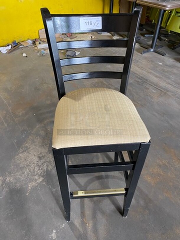 Cushioned Bar Height Chairs! With Wooden Frame! With Footrest! 2x Your Bid! - Image 1 of 6