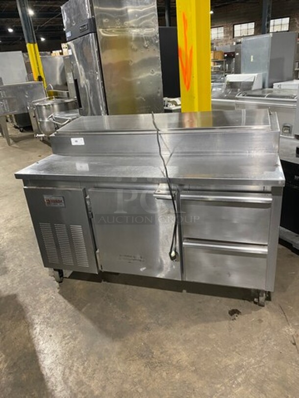 2010 Marsal Commercial Refrigerated Pizza Prep Table! With Single Door Storage Space! With 2 Drawers Underneath! All Stainless Steel! On Casters! Model: BM64 SN: 1319 115V 60Hz 1 Phase