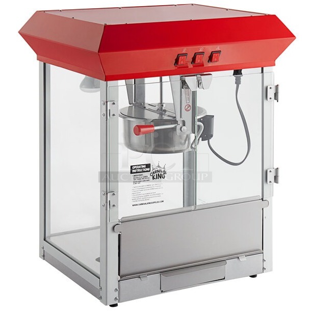 BRAND NEW SCRATCH & DENT! Carnival King PM850 8 oz. Commercial Popcorn Machine / Popper - 120V, 850W. Glass is broken.  - Image 1 of 2