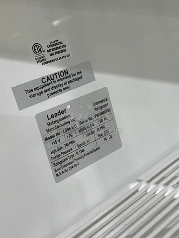 2013 Leader Commercial 4 Door Reach In Cooler Merchandiser! With View Through Doors! Poly Coated Racks! All Stainless Steel! Model: LS96 SN: PW05M0706 115V 60HZ 1 Phase - Image 8 of 9