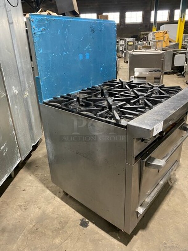Garland Commercial Natural Gas Powered 6 Burner Stove! With Raised Back Splash! With Oven Underneath! Metal Oven Rack! All Stainless Steel! On Casters! - Image 2 of 9