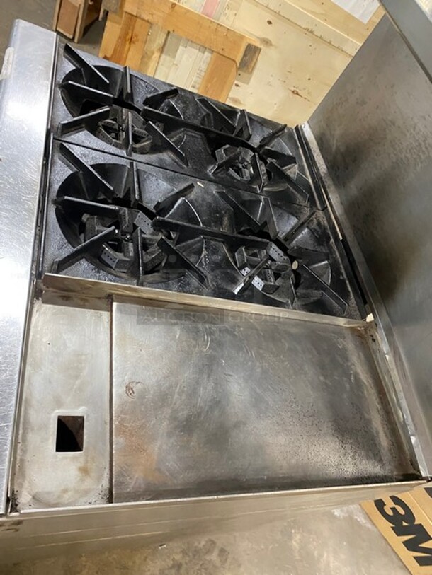 Us Range Stainless Steel Commercial Natural Gas Powered 4 Burner Range w/ Right Side Flat Top Griddle With Oven! Over Shelf And Back Splash! On Legs! - Image 5 of 10