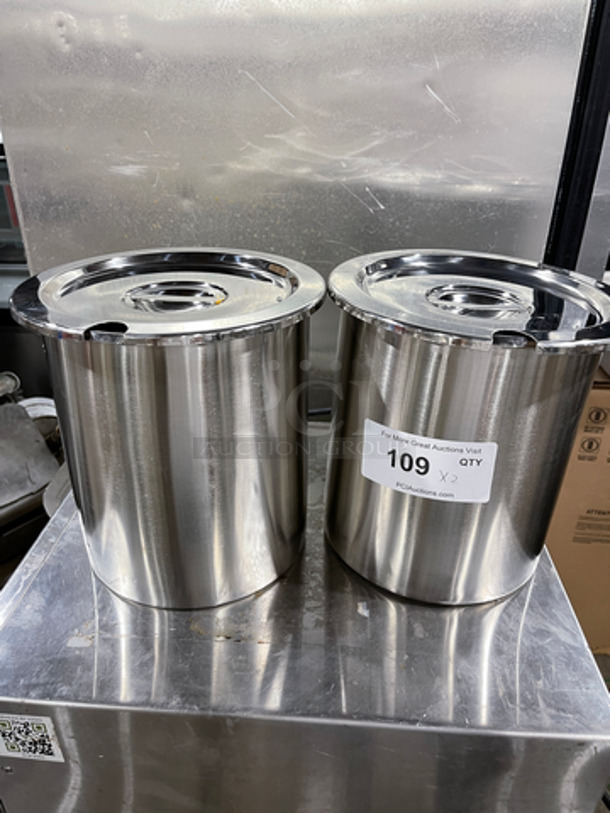 NEW! Stainless Steel Steam Table/ Prep Table Soup Pan! With Slotted Lids! 2x Your Bid!