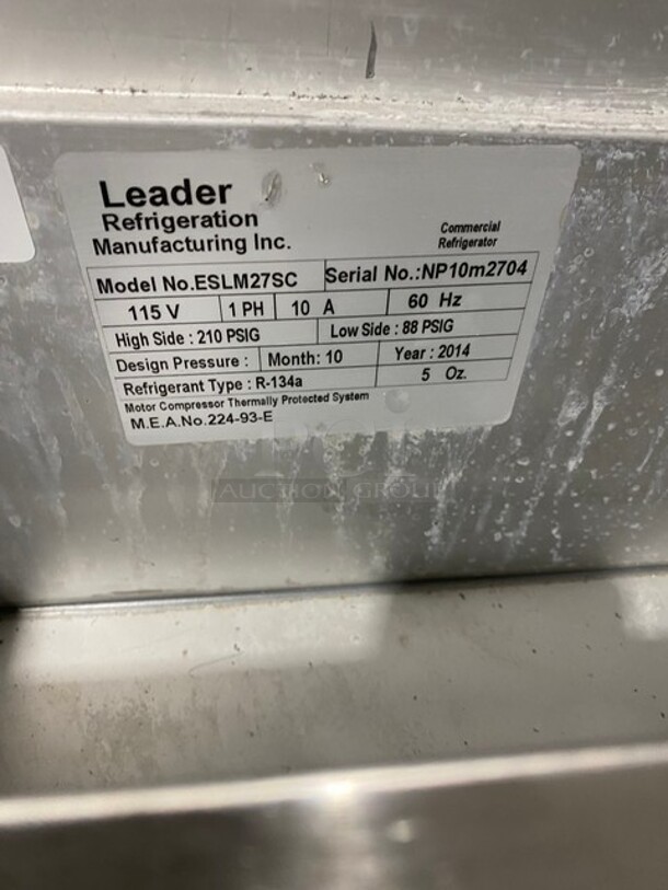 Leader Commercial Refrigerated Mega Top Sandwich Prep Table! With Commercial Cutting Board! With Single Door Underneath Storage Space! All Stainless Steel! On Casters! MODEL ESLM27SC SN:NP10M2704 - Image 8 of 11