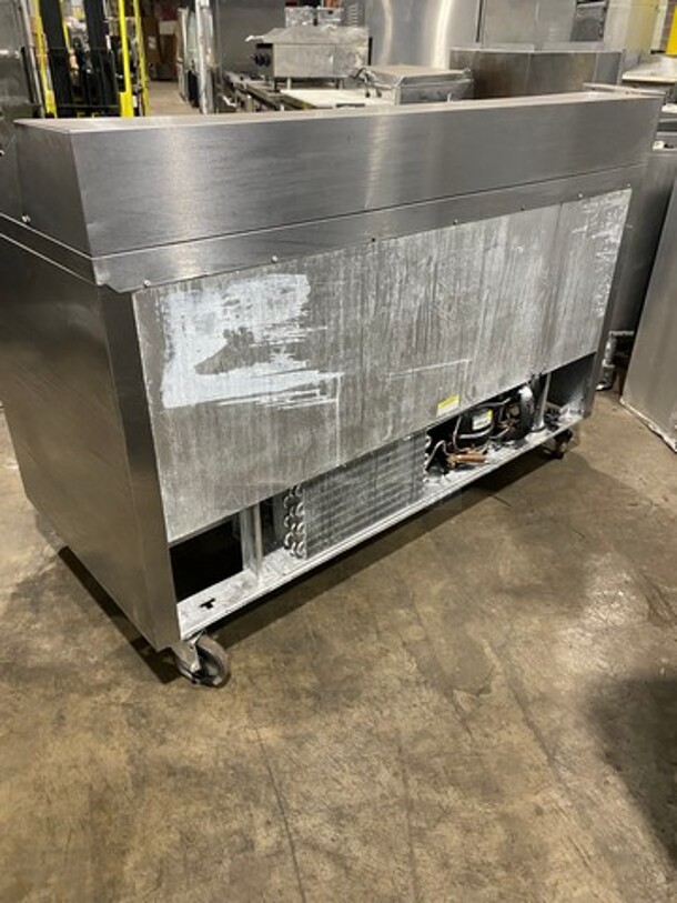 Beverage Air Commercial Refrigerated Mega Top Sandwich Prep Table! With 2 Door Storage Space Underneath! Poly Coated Racks! All Stainless Steel! On Casters! Model: SPE6016 SN: 10904853 115V 60HZ 1 Phase - Image 3 of 9