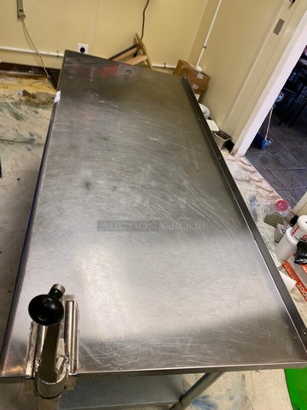 Solid Stainless Steel Work Top/ Prep Table! With Back Splash! With Mounted Can Opener! On Legs! - Image 5 of 7