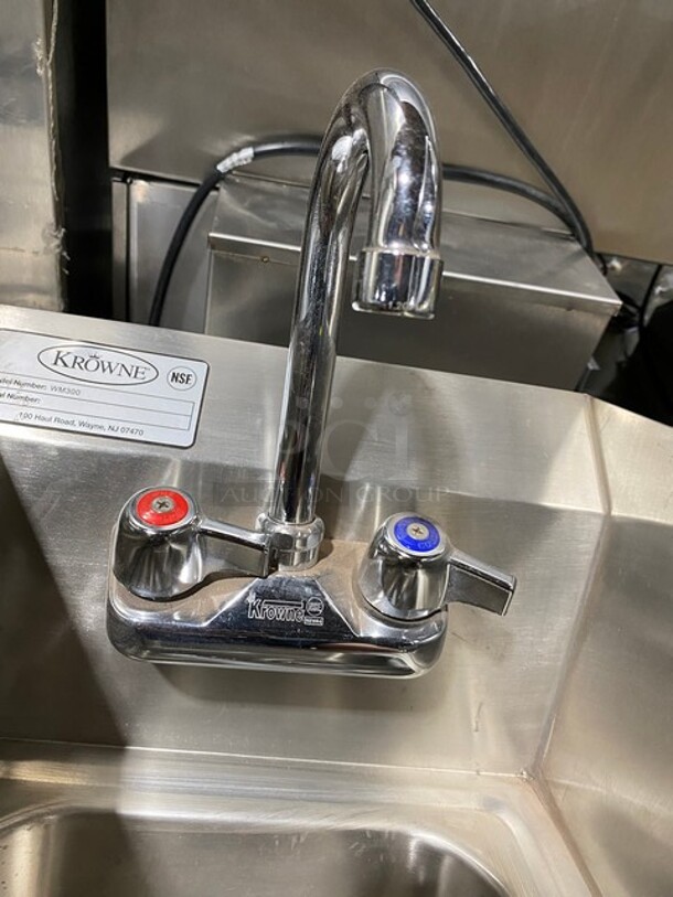 Krowne Commercial Stainless Steel Hand Sink! With Back And Side Splash! With Faucet And Handles! Model: WM300 - Image 5 of 7