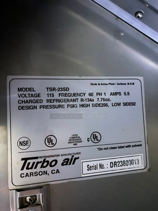 Turbo Air Commercial Single Door Reach In Refrigerator! All Stainless Steel! On Casters! Model: TSR23SD 115V 60HZ 1 Phase - Image 7 of 10