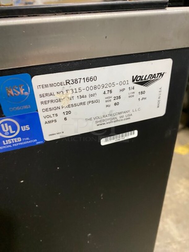 Vollrath Commercial Refrigerated Food Serving Station Counter/ Cold Pan! With Sneeze Guard! With Lowering Prep Line! Stainless Steel Body! On Casters! Model: R3871660 SN: B31500809205001 120V 60HZ 1 Phase - Image 9 of 10