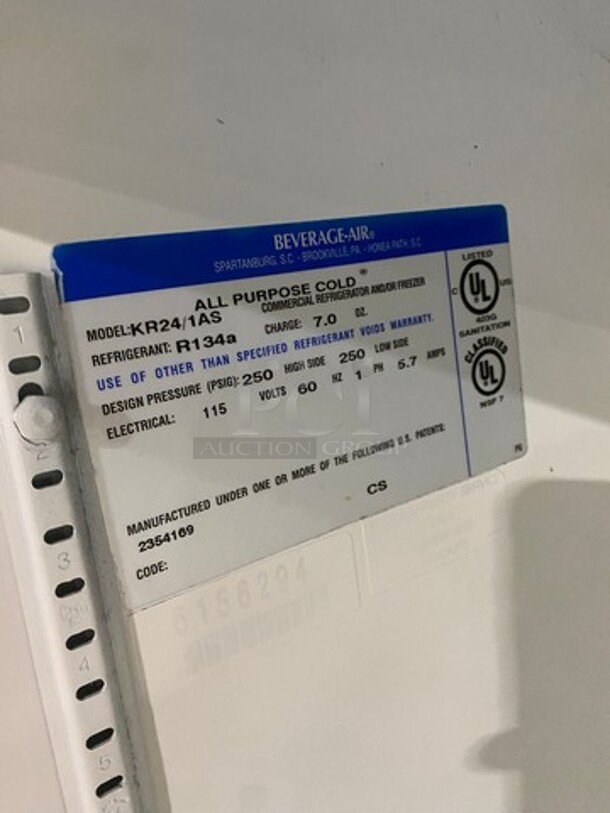 Beverage Air Commercial Single Door Reach-In Cooler! With Poly Coated Racks! Solid Stainless Steel! On Casters! Model: KR241AS - Image 7 of 9