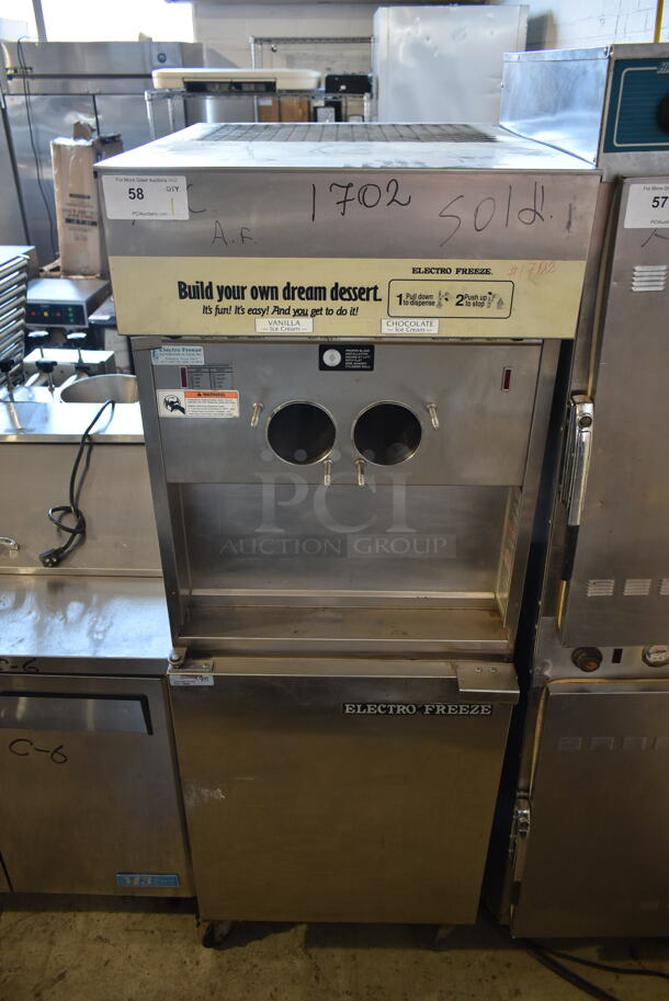 Electro Freeze 88T RMT-232 Stainless Steel Commercial Floor Style Air Cooled 2 Flavor w/ Twist Soft Serve Ice Cream Machine on Commercial Casters. 208-230 Volts, 3 Phase.  - Image 1 of 7