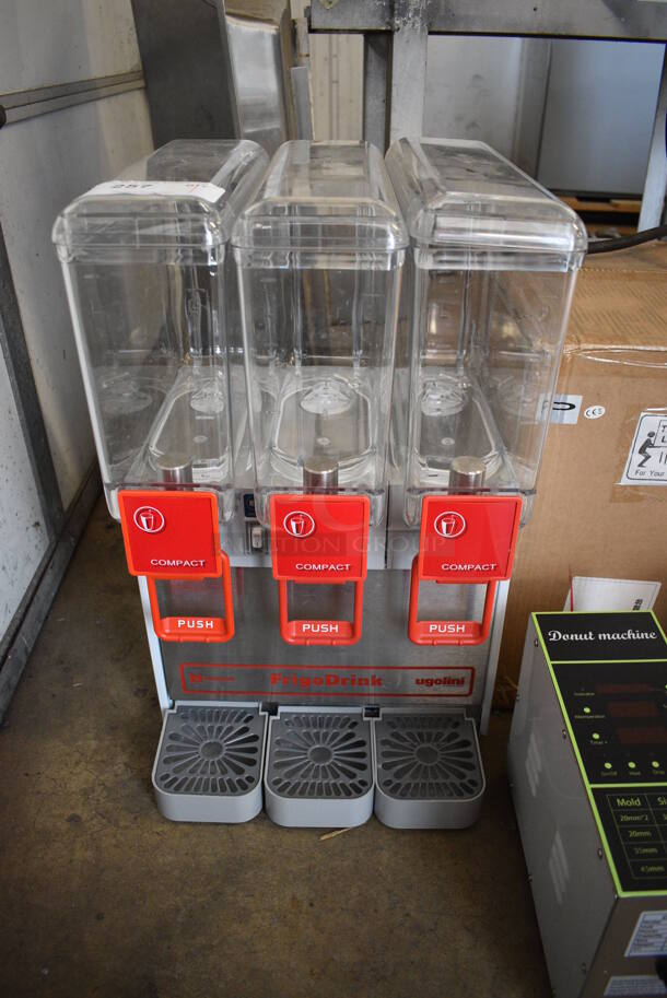 BRAND NEW! Ugolini Model 8/3 UL Stainless Steel Commercial Countertop 3 Hopper Refrigerated Beverage Machine w/ Drip Trays. 115 Volts, 1 Phase. 14x16x24. Tested and Working!
