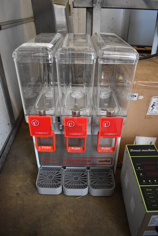 BRAND NEW! Ugolini Model 8/3 UL Stainless Steel Commercial Countertop 3 Hopper Refrigerated Beverage Machine w/ Drip Trays. 115 Volts, 1 Phase. 14x16x24. Tested and Working! - Image 1 of 7