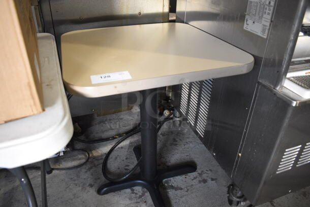 Tan Table on Black Metal Table Base. 23.5x23.5x29 - Image 3 of 3