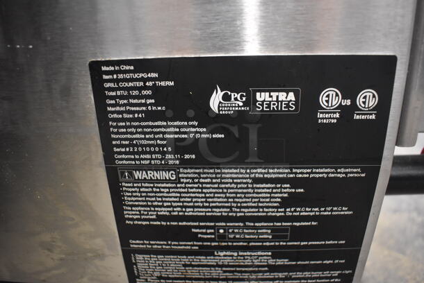 BRAND NEW SCRATCH AND DENT! CPG 48" 351GTUCPG48N Ultra Series Chrome Top Countertop Natural Gas Powered Griddle w/ Regulator. 120,000 BTU - Image 7 of 7