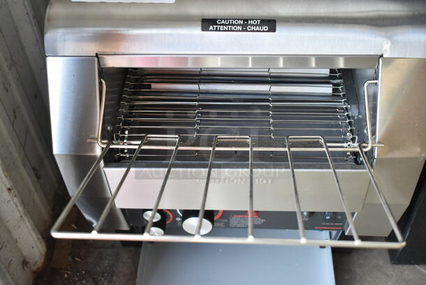 BRAND NEW SCRATCH AND DENT! Hatco TQ-800HBA Stainless Steel Commercial Countertop Toast Qwik One Side Conveyor Toaster - 3" Opening. 208 Volts, 1 Phase.  - Image 4 of 6