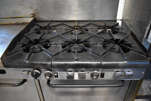 Southbend Select Stainless Steel Commercial Natural Gas Powered 6 Burner Range w/ Flat Top Griddle, Convection Oven, Oven, Over Shelf and Back Splash on Commercial Castesr. 61x35x60 - Image 4 of 9