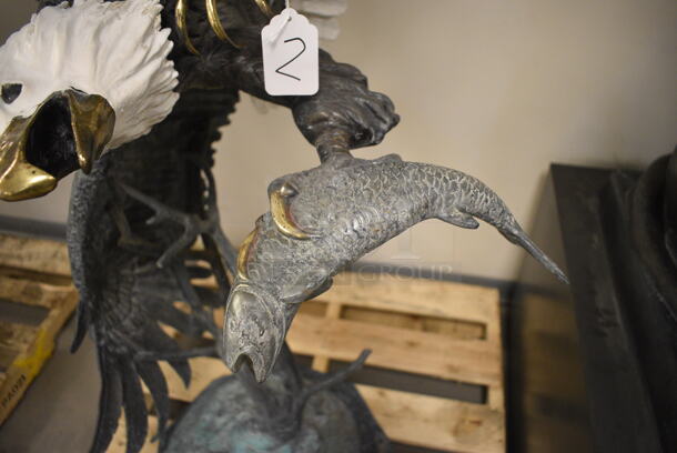 GLORIOUS Cast Bronze Statue of 2 Eagles Fighting Over a Fish - Image 4 of 7