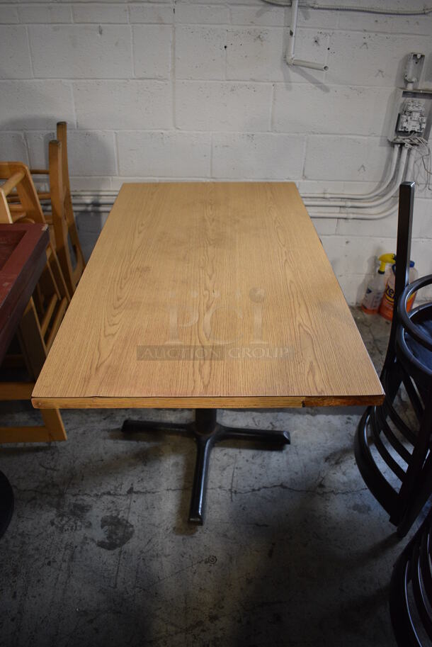 Wood Pattern Table on Black Metal Table Base. 48x26x30