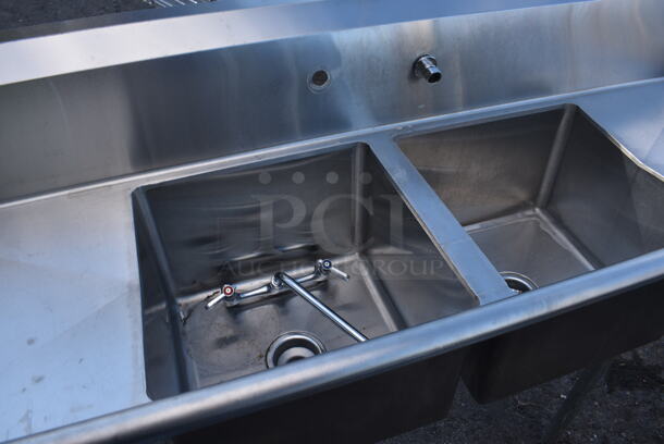 Stainless Steel Commercial 2 Bay Sink w/ Dual Drain Boards, Faucet and Handles. 72x23x45. Bays 17x17x12. Drain Boards 16.5x19x1 - Image 2 of 8