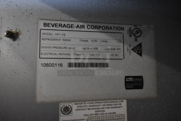 Beverage Air HF1-1S Stainless Steel Commercial Single Door Reach In Cooler on Commercial Casters. 115 Volts, 1 Phase. Tested and Powers On But Does Not Get Cold  - Image 7 of 7