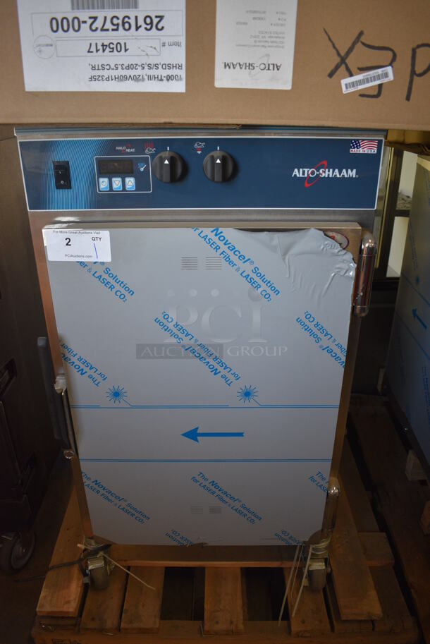 BRAND NEW! 2019 Alto Shaam 1000-TH/II Stainless Steel Commercial Electric Powered Half Height Stackable Cook and Hold Oven on Commercial Casters. 208-240 Volts, 1 Phase. 22x30x40. Tested and Working!