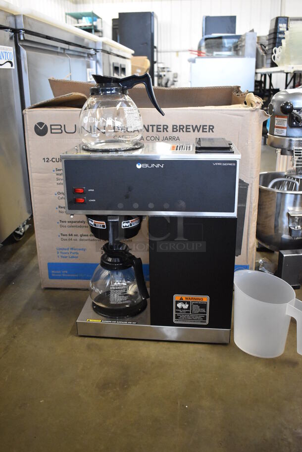BRAND NEW IN BOX! 2022 Bunn VPR Stainless Steel Commercial Countertop 2 Burner Coffee Machine w/ 2 Coffee Pots and Poly Brew Basket. 120 Volts, 1 Phase. 16x8.5x20 - Image 10 of 12