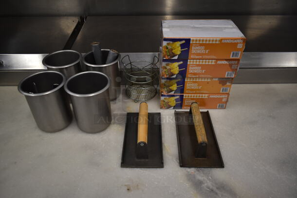 ALL ONE MONEY!  Lot of Various Items Including New Bamboo Skewers and Metal Bins - Image 1 of 8