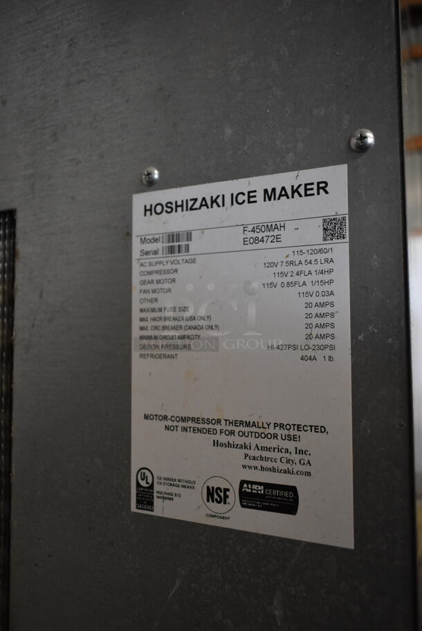 Hoshizaki F-450MAH Stainless Steel Commercial Ice Head on Follett ITS500NS-31 Stainless Steel Ice Bin. 115-120 Volts, 1 Phase. - Image 7 of 7