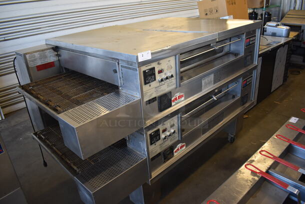 2 Middleby Marshall PS570G S Stainless Steel Commercial Natural Gas Powered Conveyor Pizza Oven on Commercial Casters. Unit has NEW Switches and Belts! 170,000 BTU. 109x56x62. 2 Times Your Bid! Tested and Working! - Image 2 of 10