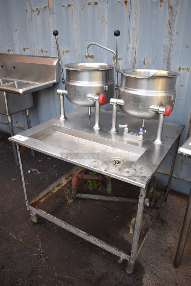 Cleveland Stainless Steel Commercial Tilting Kettle Stand w/ 2 Cleveland KDT-6T Tilting Steam Kettles. 35.5x34x55 - Image 2 of 7