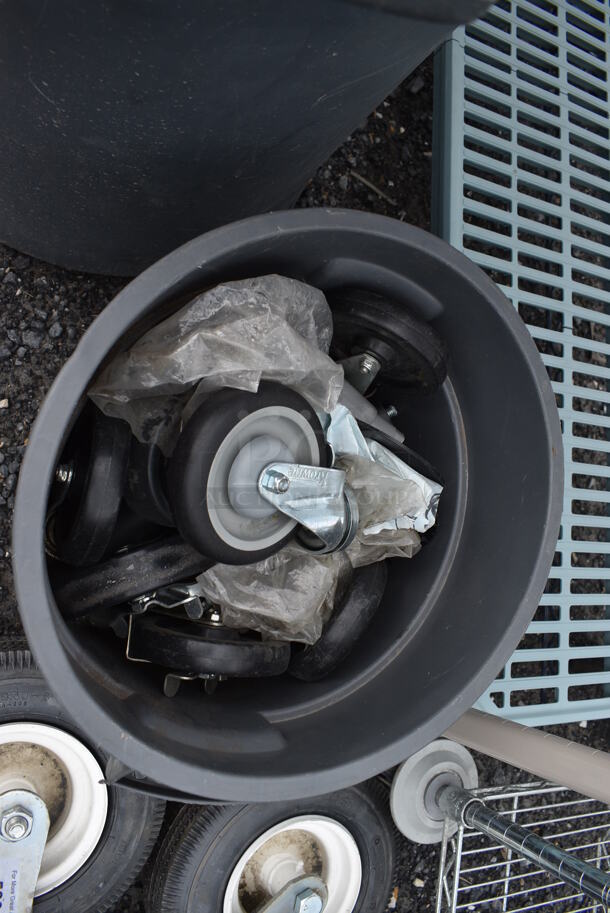 ALL ONE MONEY! Lot of Various Items Including Commercial Casters in Gray Poly Trash Can. 18x16x17 - Image 5 of 6