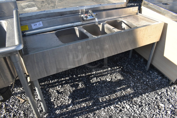 Krowne 18-53C Stainless Steel Commercial 3 Bay Back Bar Sink w/ Dual Drain Boards. 60x19x32. Bays 10x14x10. Drain Boards 16x12x1