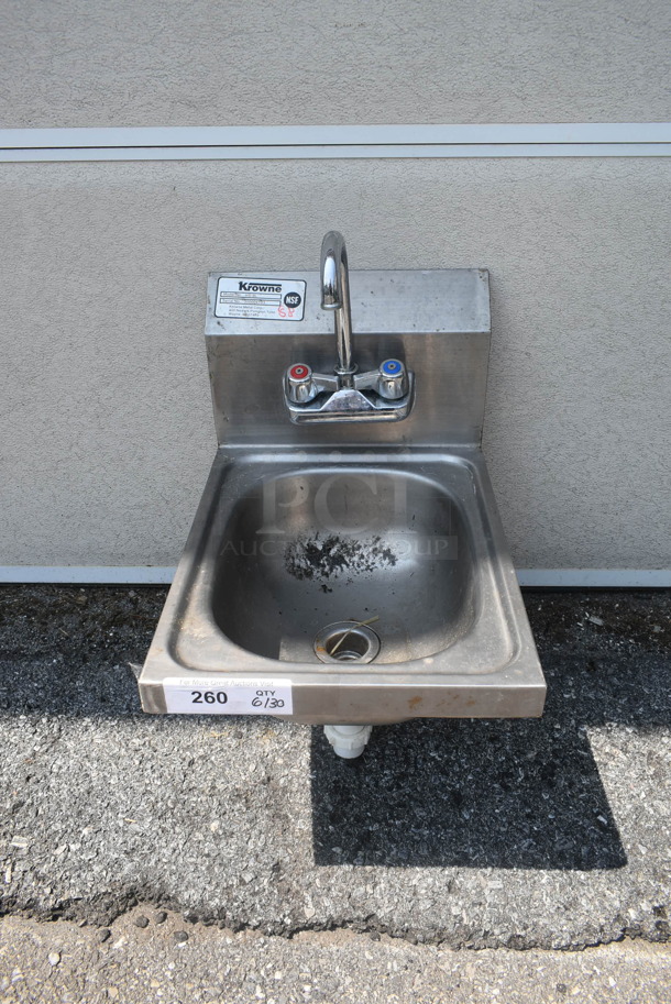 Krowne HS-9L Stainless Steel Commercial Single Bay Wall Mount Sink w/ Faucet and Handles. - Image 1 of 4
