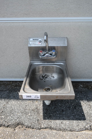 Krowne HS-9L Stainless Steel Commercial Single Bay Wall Mount Sink w/ Faucet and Handles.