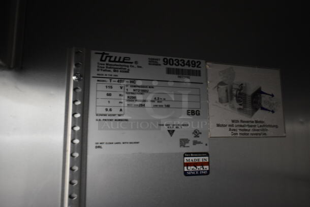 2017 True T-49F-HC Stainless Steel Commercial 2 Door Reach In Freezer w/ Poly Coated Racks on Commercial Casters. 115 Volts, 1 Phase. Tested and Powers On But Does Not Get Cold - Image 7 of 8