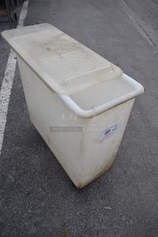 White Poly Ingredient Bin w/ Lid on Commercial Casters. 12.5x28x28