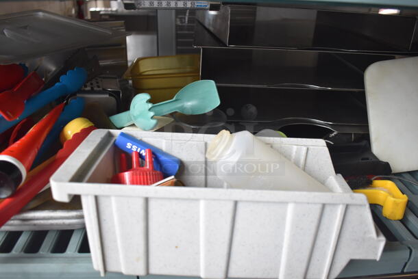 ALL ONE MONEY! Lot of Plastic Tongs, Plastic Bin, Squeeze Bottle, Cutting Board, Wire Brush AND MORE!  - Image 3 of 5